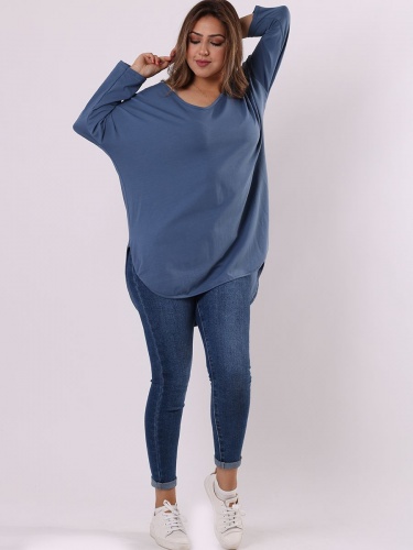 Denim, V Neck, Loose Fit Top by Made in Italy